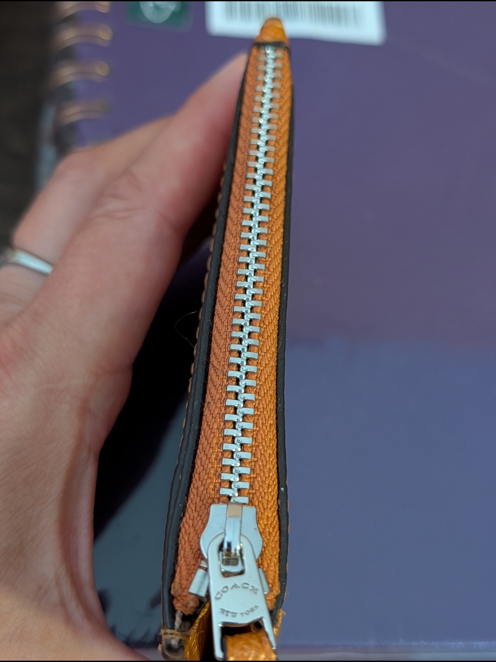 Coach F21082 Mini Skinny ID Card Case Zip Keychain in Metallic Orange - Picture 5 of 13